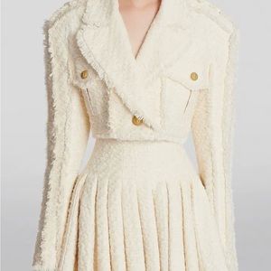 Fully lined cream colored cropped blazer skirt set